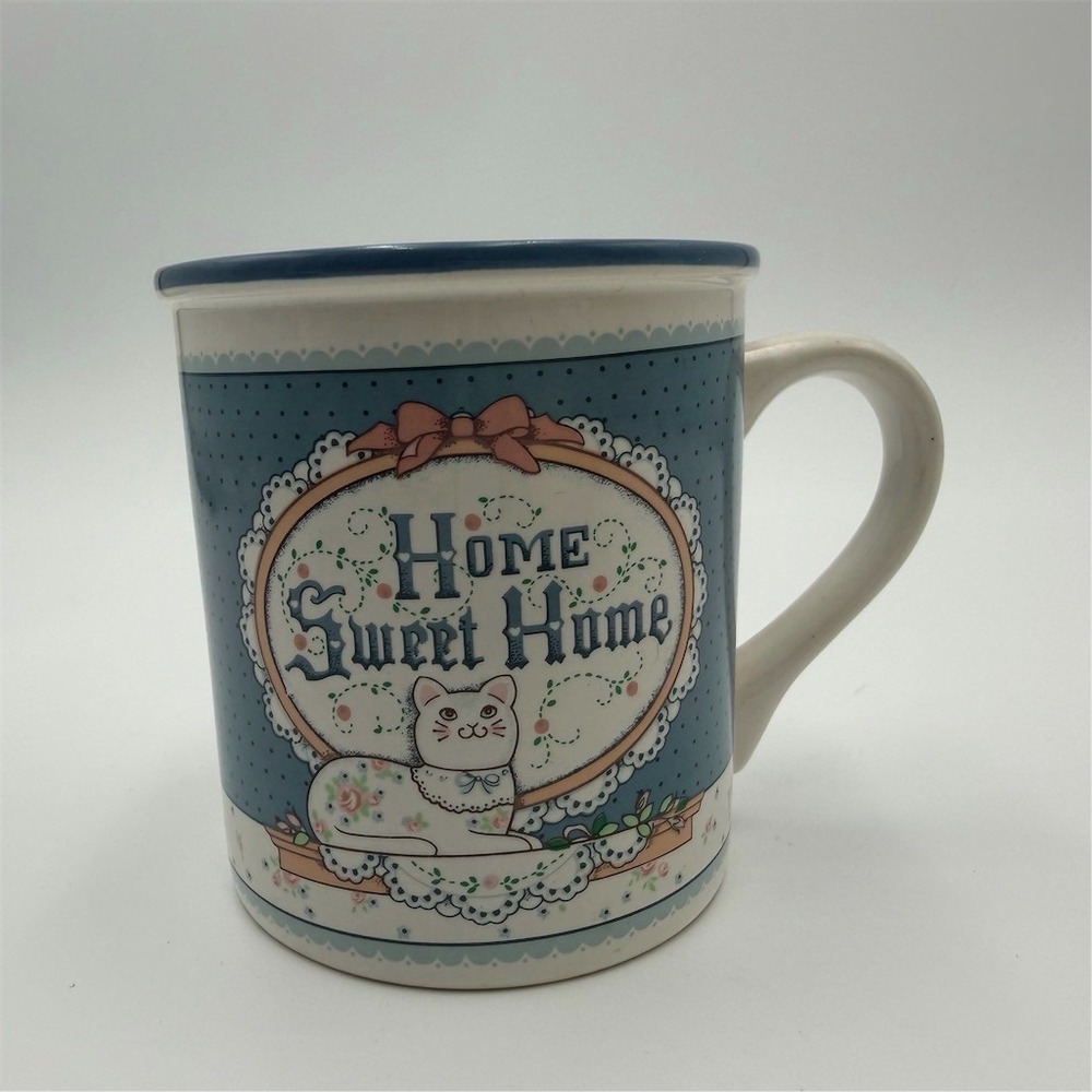 Fabrizio Home Sweet Home Cat Floral Polka‎ Dot Blue Coffee/Tea Mug